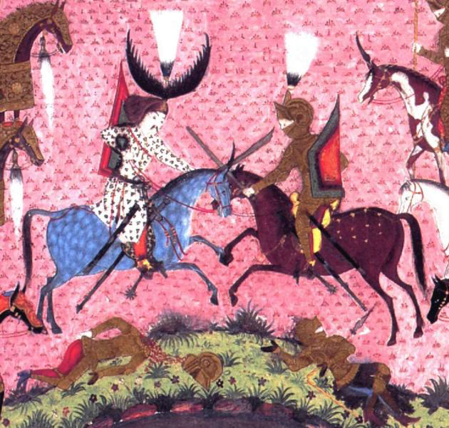 Zweikampf in der Schlacht bei Mohács 1526 (Osmanische Miniatur, Süleymanname)